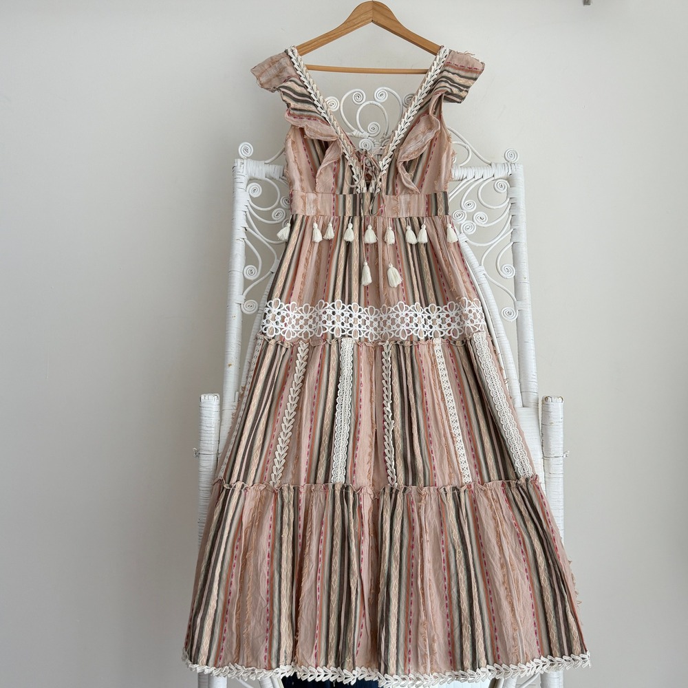 Anthropologie Hemant & Nandita Pixie Dress Medium Handmade Cotton Tiered Boho